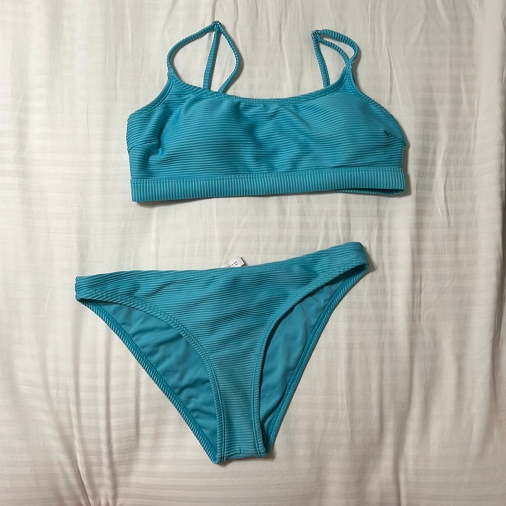 Teal bikini set with both top and bottom